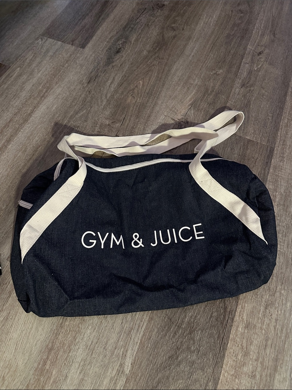 PRIVATE PARTY Denim Canvas Gym & Juice Tote with Cream Straps